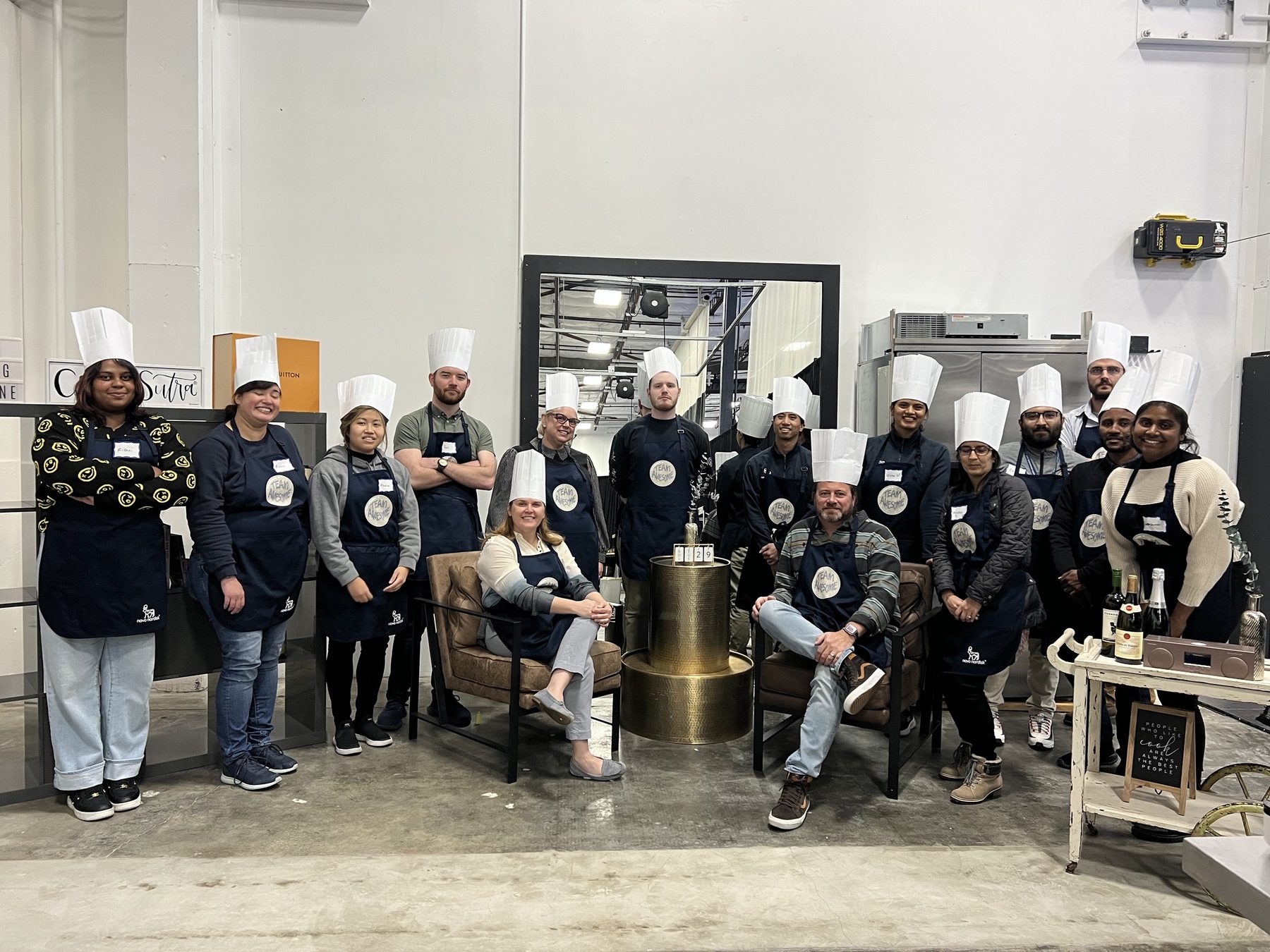 Corporate team cooking together
