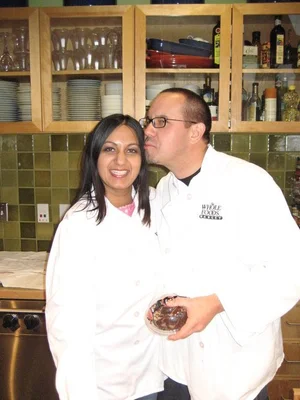 Chef Teena with Assistant Davud at Whole Foods Salud Cooking School